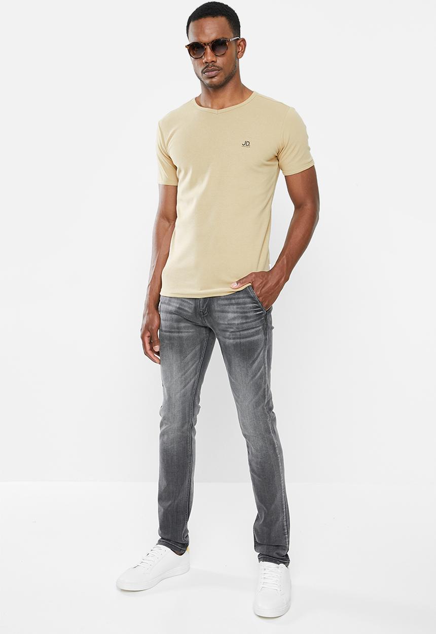 Jonathan D - Slim fit short sleeve V-neck - stone