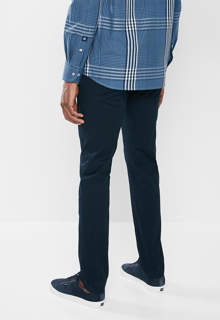 Jonathan D - Stretch cotton trouser with side entry pockets - navy