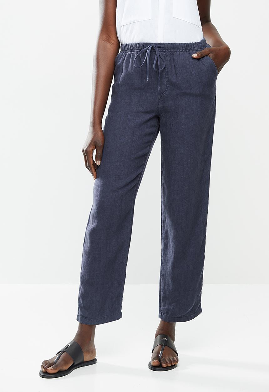 MANGO - Trousers linen - navy