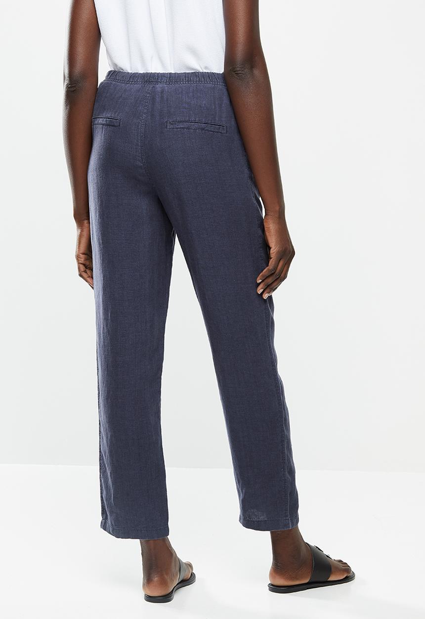 MANGO - Trousers linen - navy