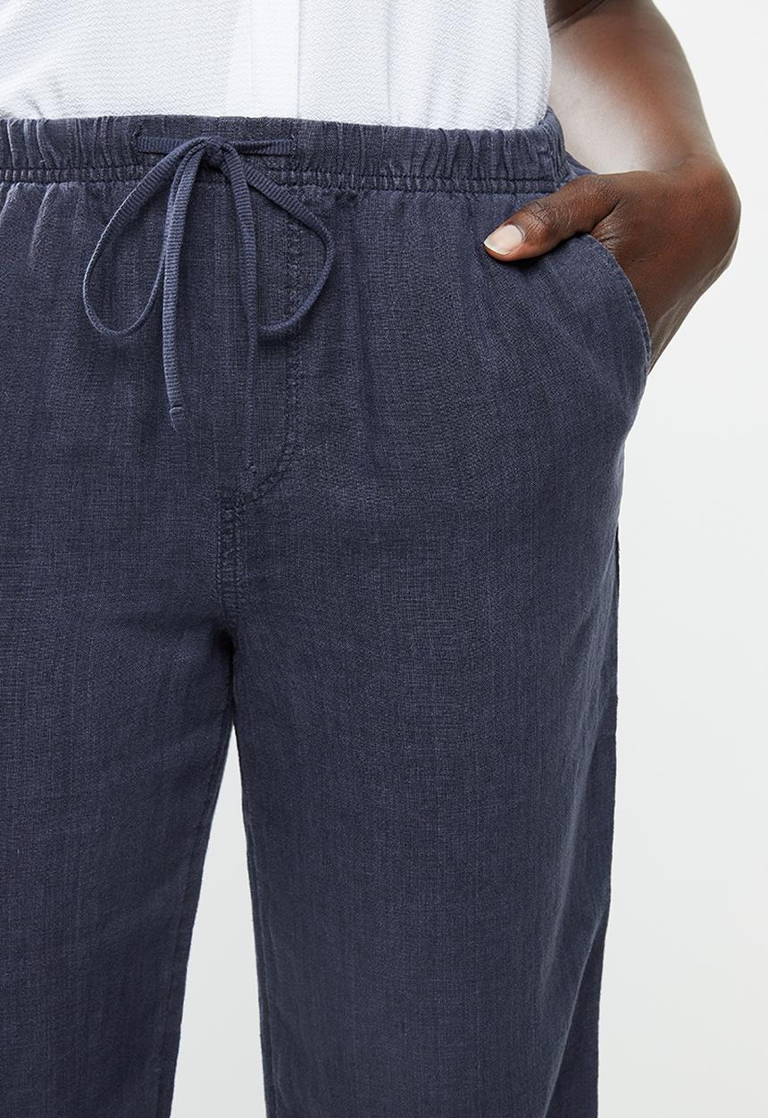 MANGO - Trousers linen - navy