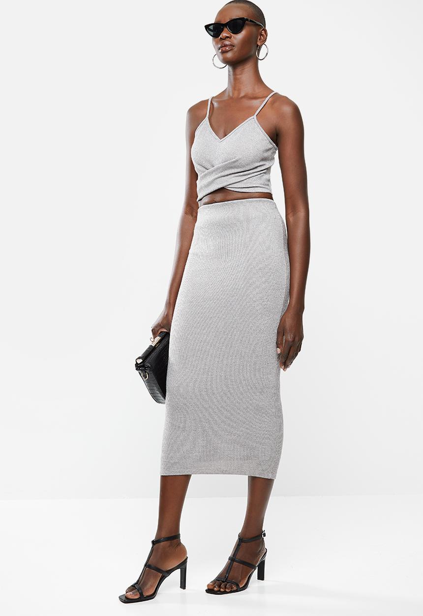 VELVET - Knit bodycon skirt - grey 