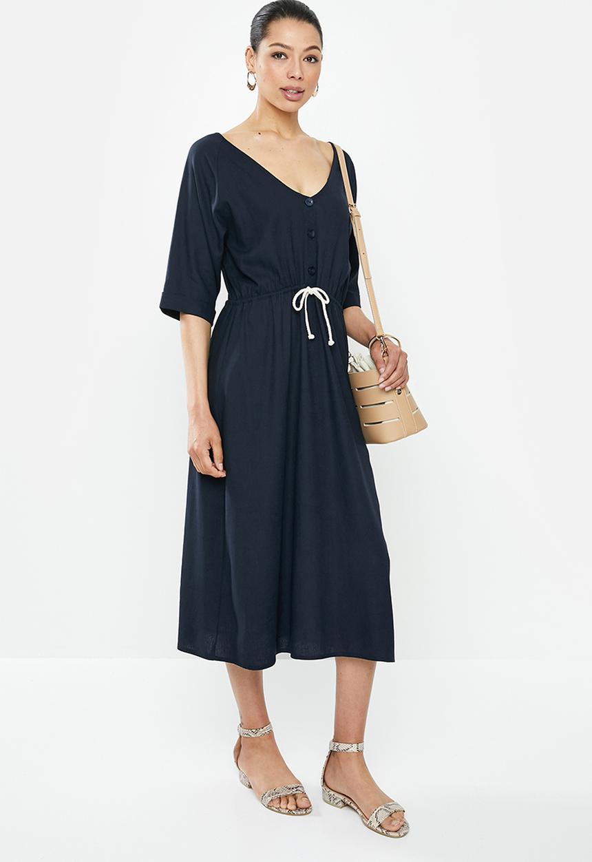 edit - Linen rope detail dress - navy