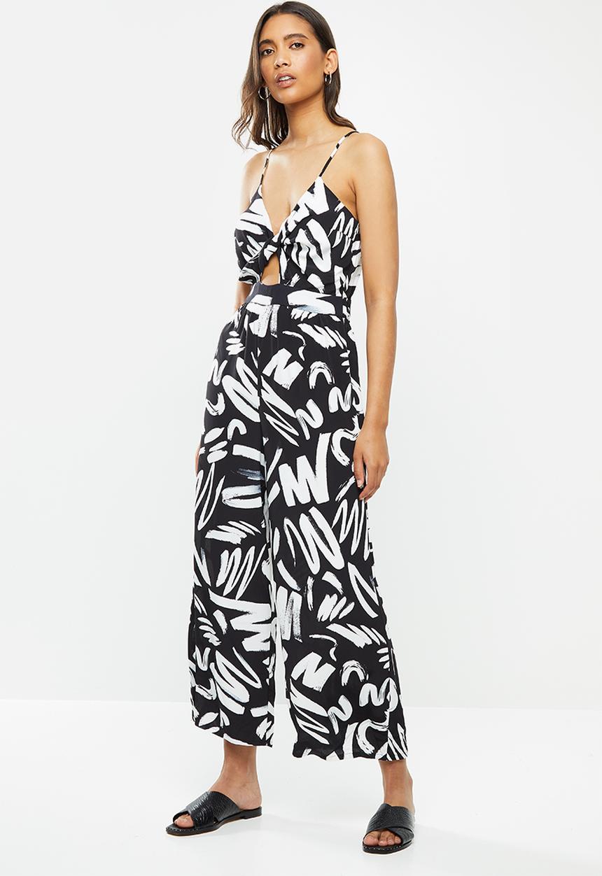 Glamorous - Paint stroke keyhole jumpsuit - black & white