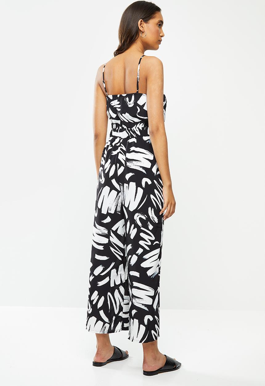 Glamorous - Paint stroke keyhole jumpsuit - black & white