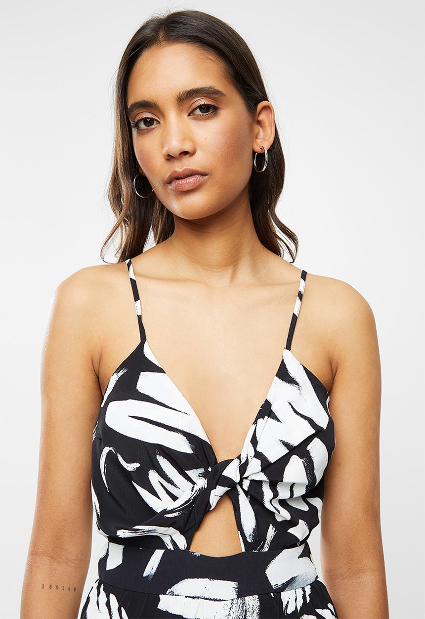 Glamorous - Paint stroke keyhole jumpsuit - black & white