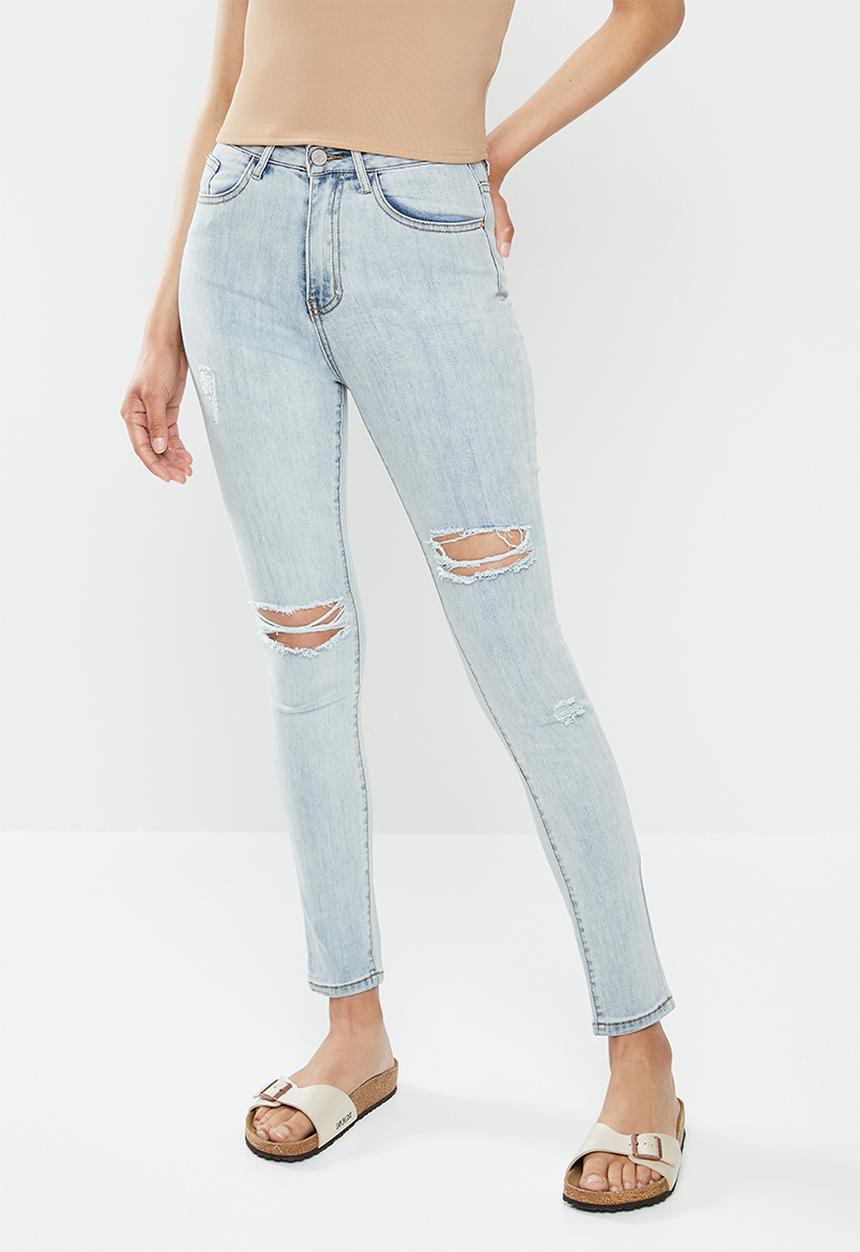 Missguided - Sinner multi distress skinny jean - blue