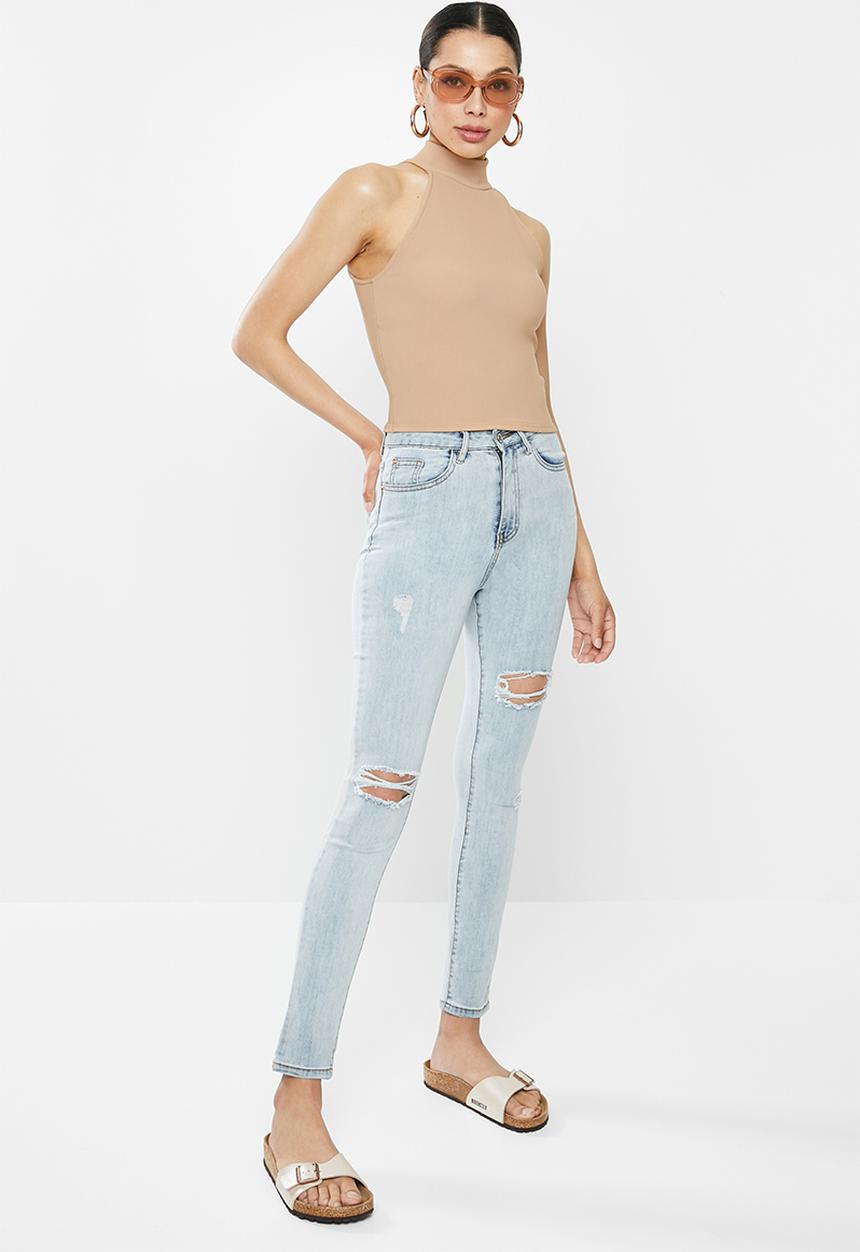 Missguided - Sinner multi distress skinny jean - blue
