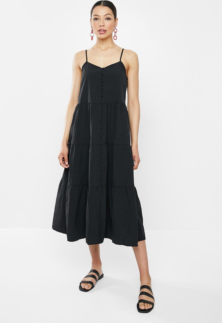 Missguided - Tiered strappy midi dress - black