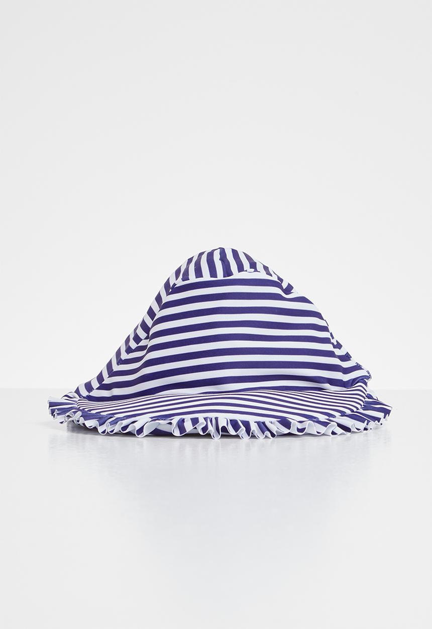 Pop Candy - Stripe frill trim sunhat - blue & white