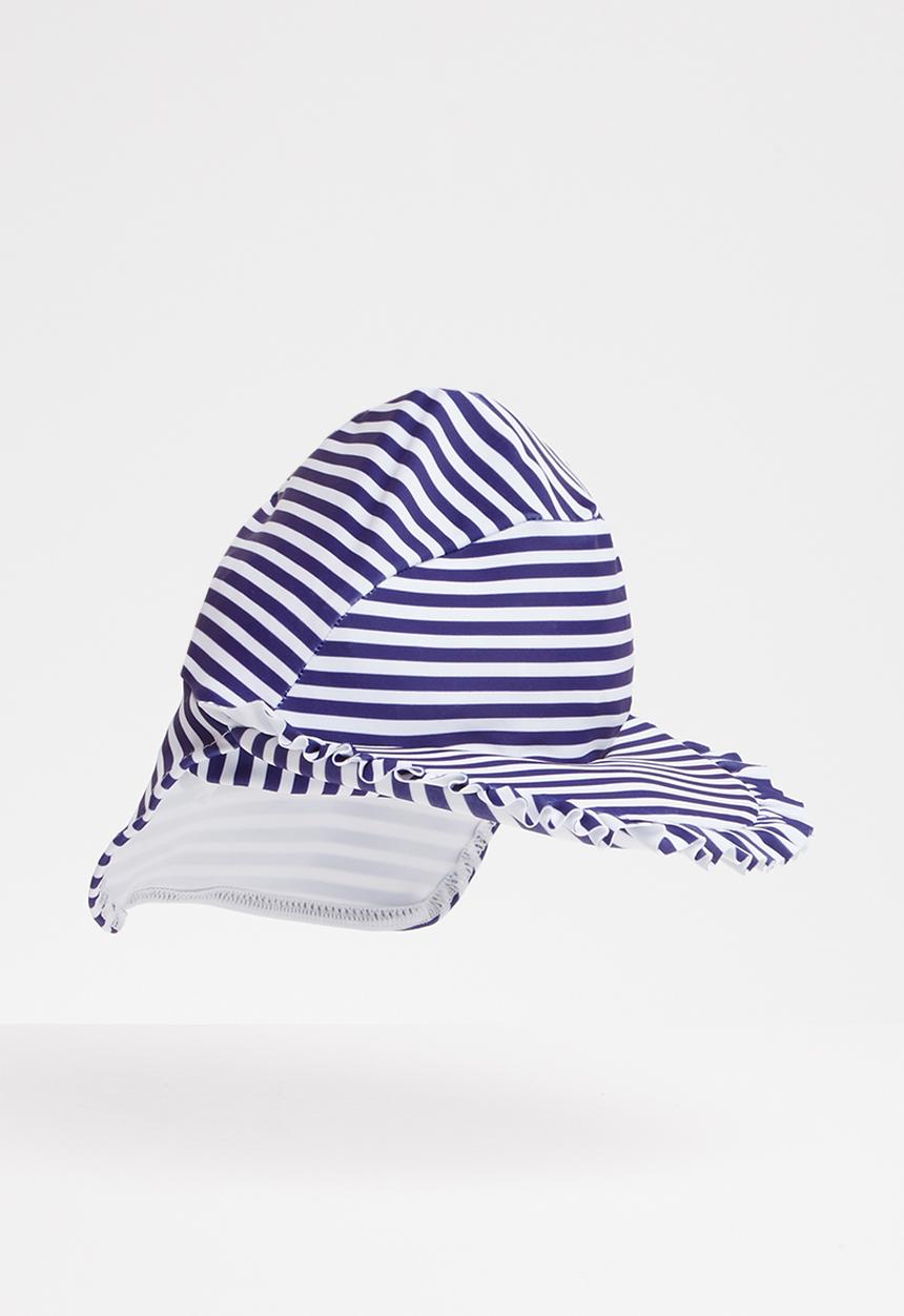 Pop Candy - Stripe frill trim sunhat - blue & white