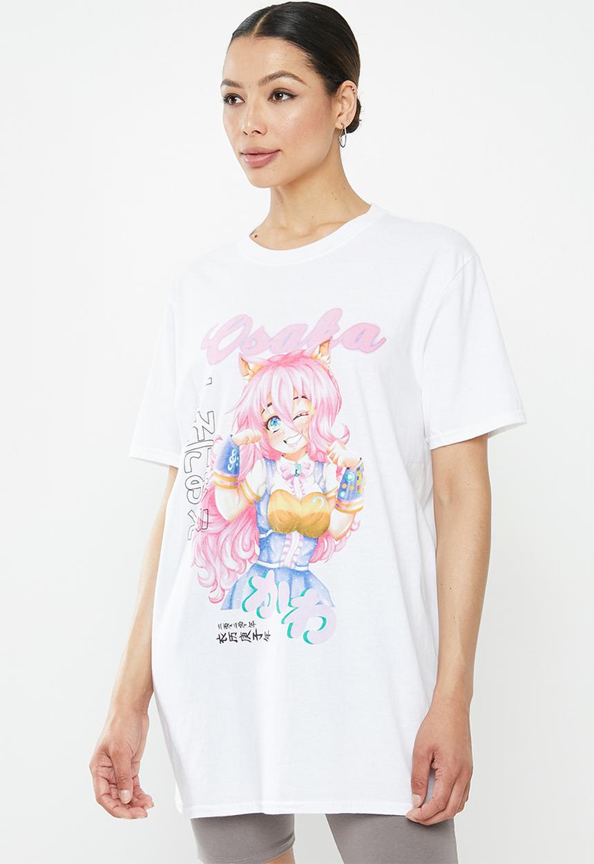 Missguided - Osaka anime graphic oversize tee - white