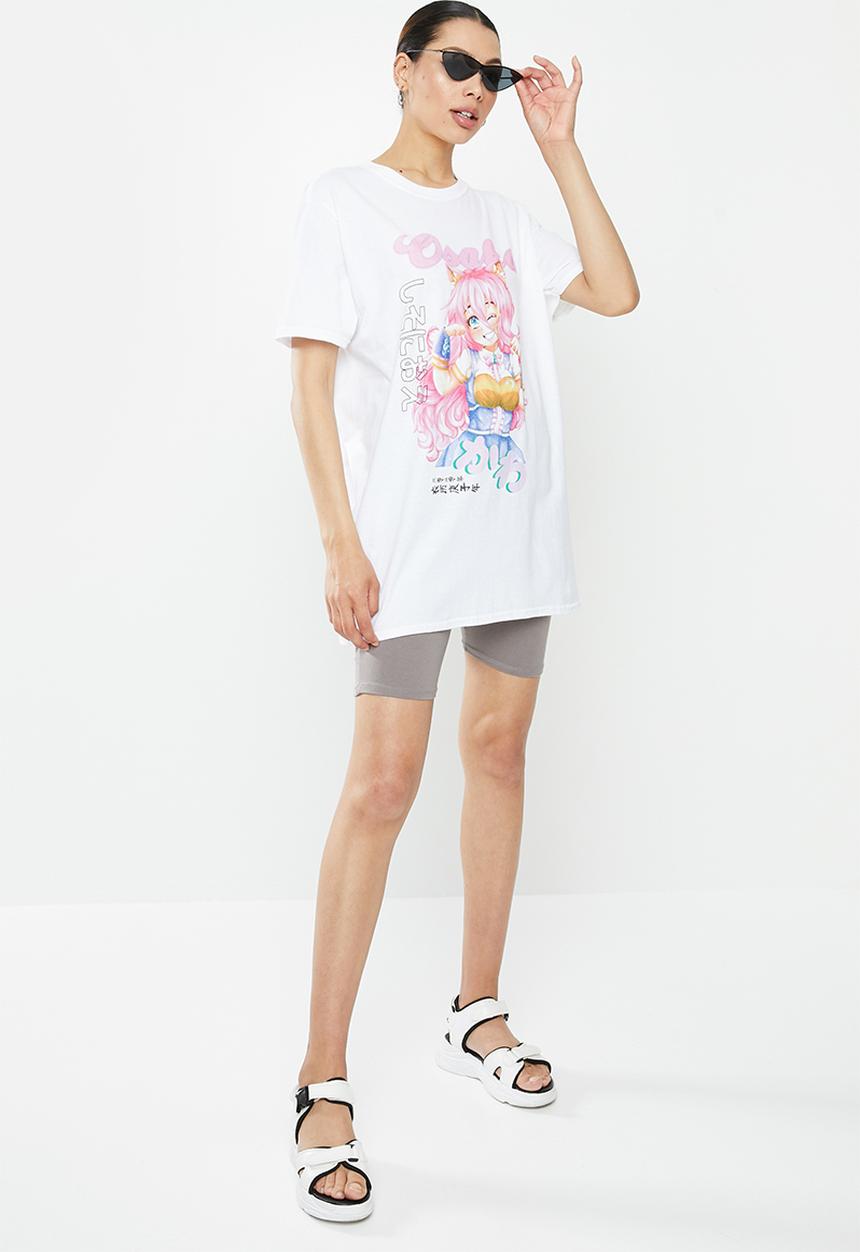 Missguided - Osaka anime graphic oversize tee - white