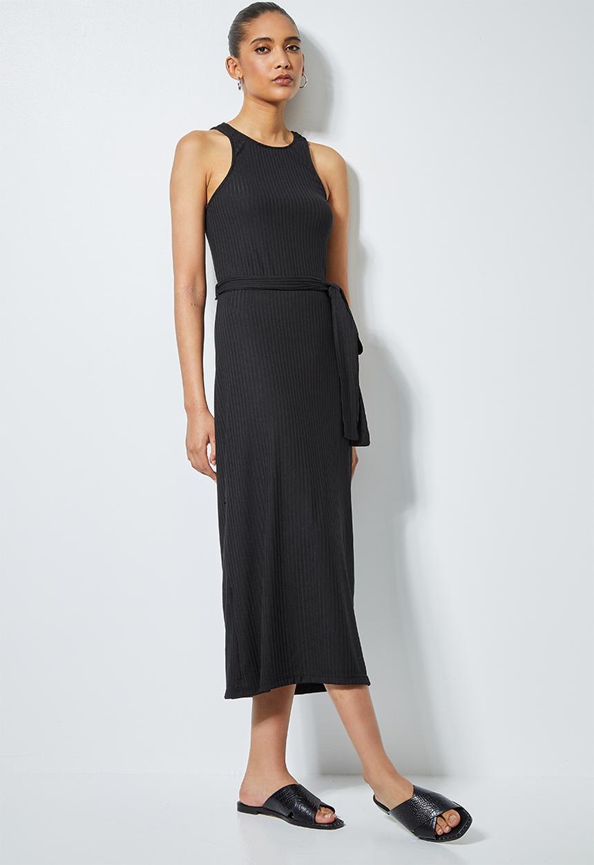 Superbalist - Cutaway belted rib bodycon - black