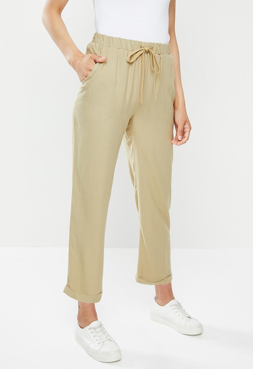 edit - Viscose twill drawcord pant - stone