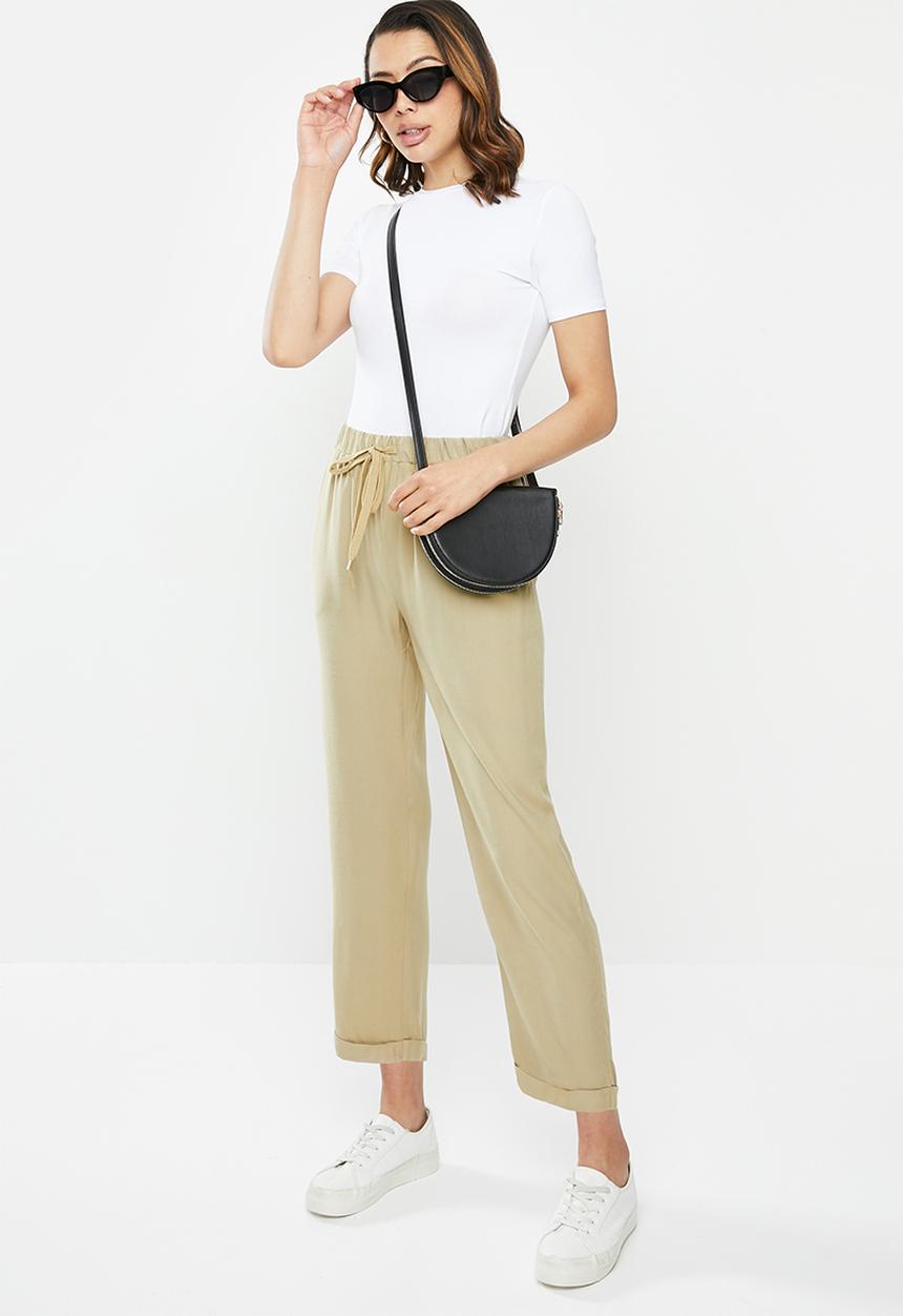 edit - Viscose twill drawcord pant - stone