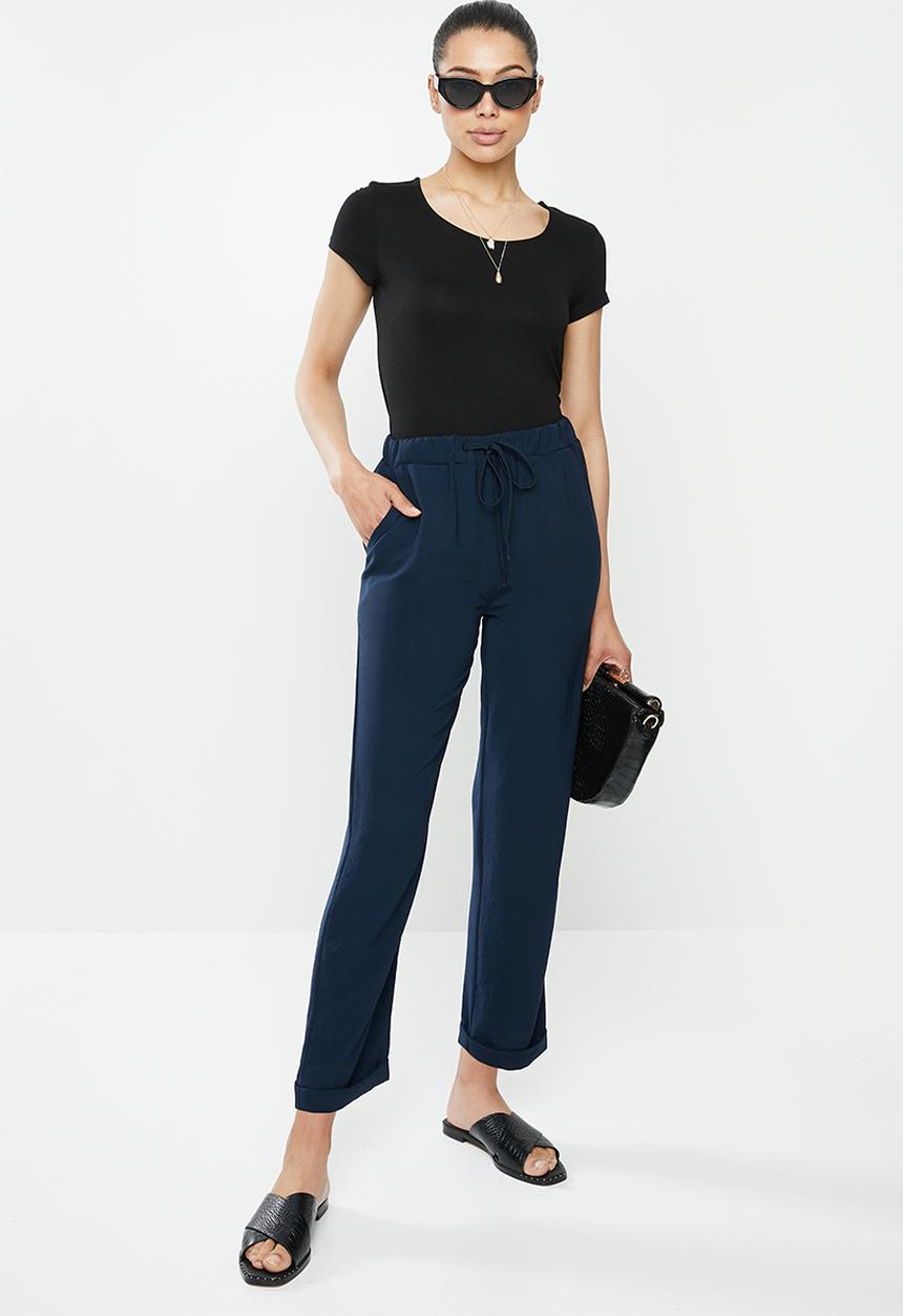 edit - Viscose twill drawcord pant - navy