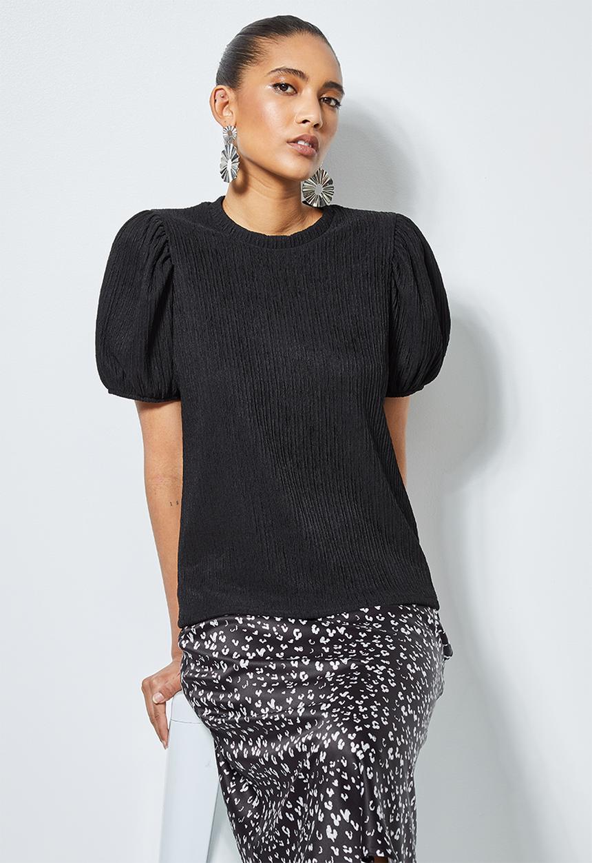 Superbalist - Texture knit puff sleeve top - black