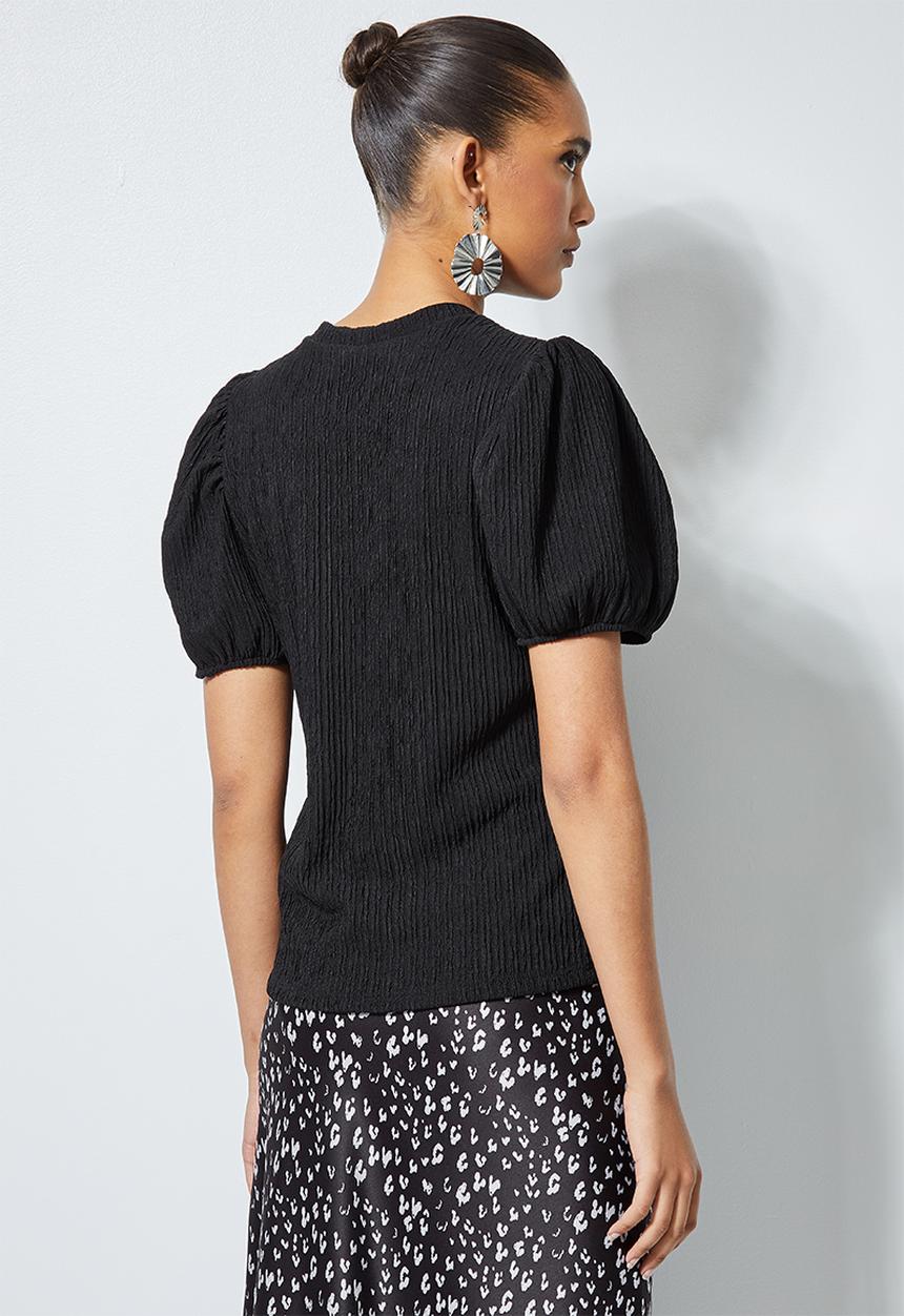 Superbalist - Texture knit puff sleeve top - black
