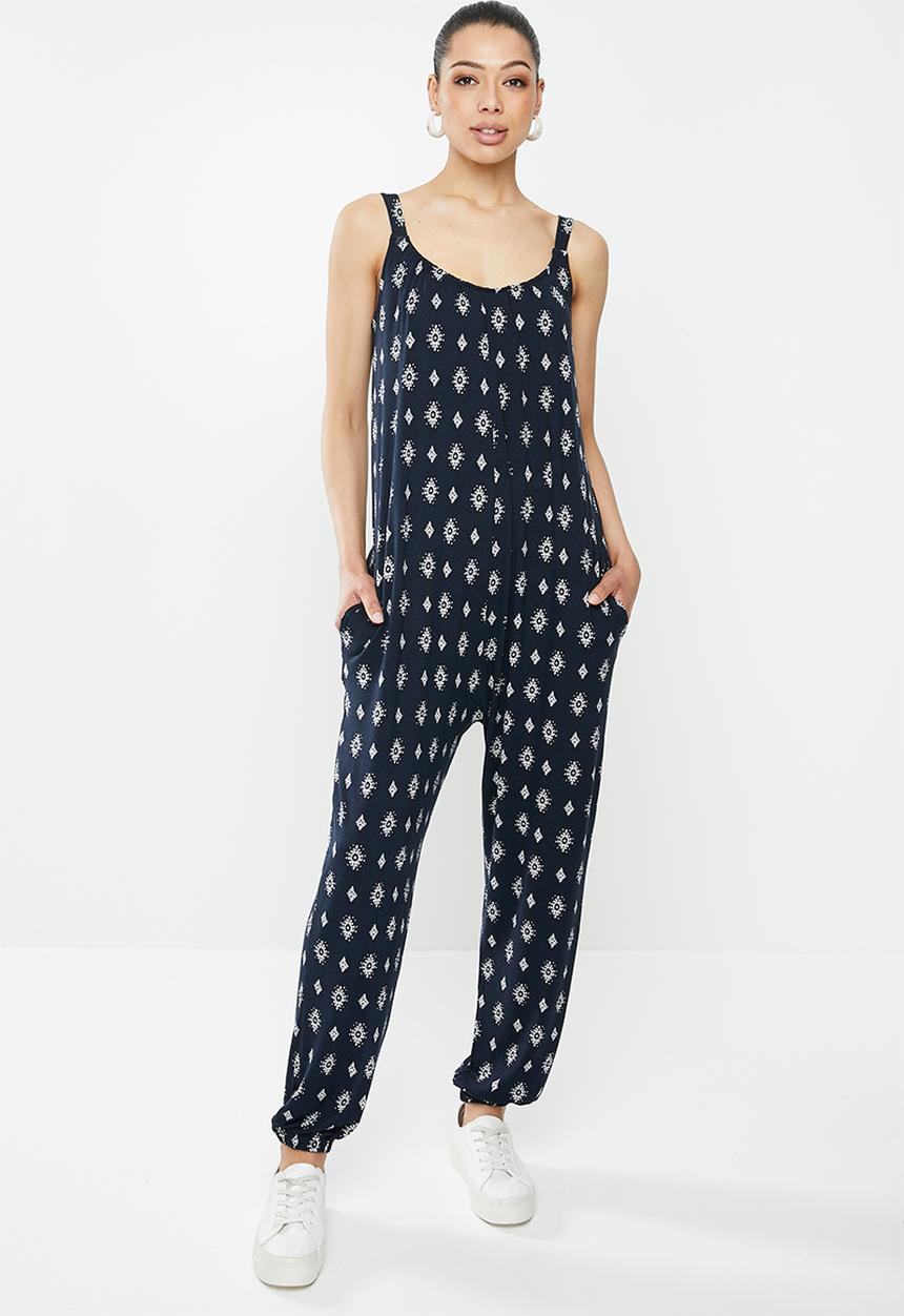 edit - Knit wide leg jumpsuit - navy 