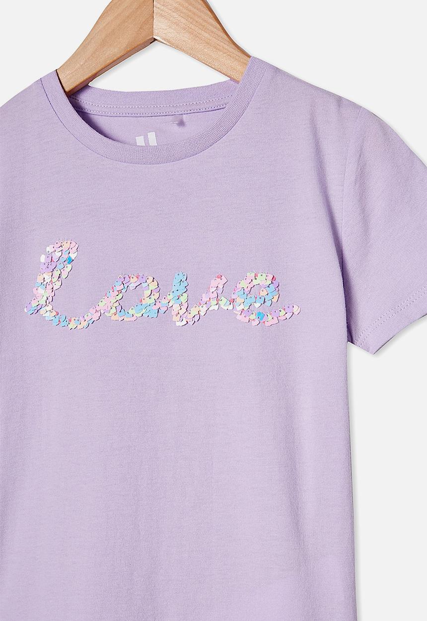 Cotton On - Stevie short sleeve embellished tee - vintage lilac rainbow love