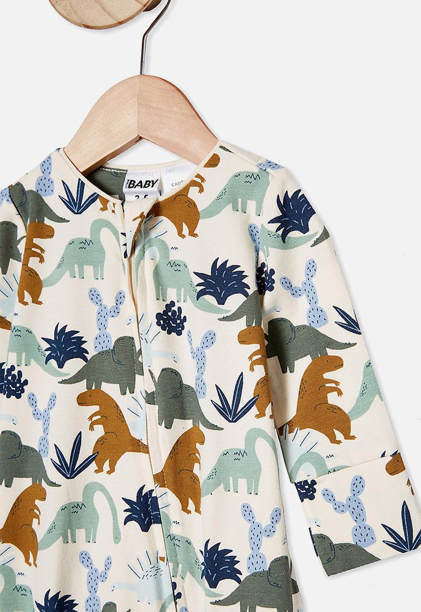 Cotton On - The long sleeve zip romper - dark vanilla dino party