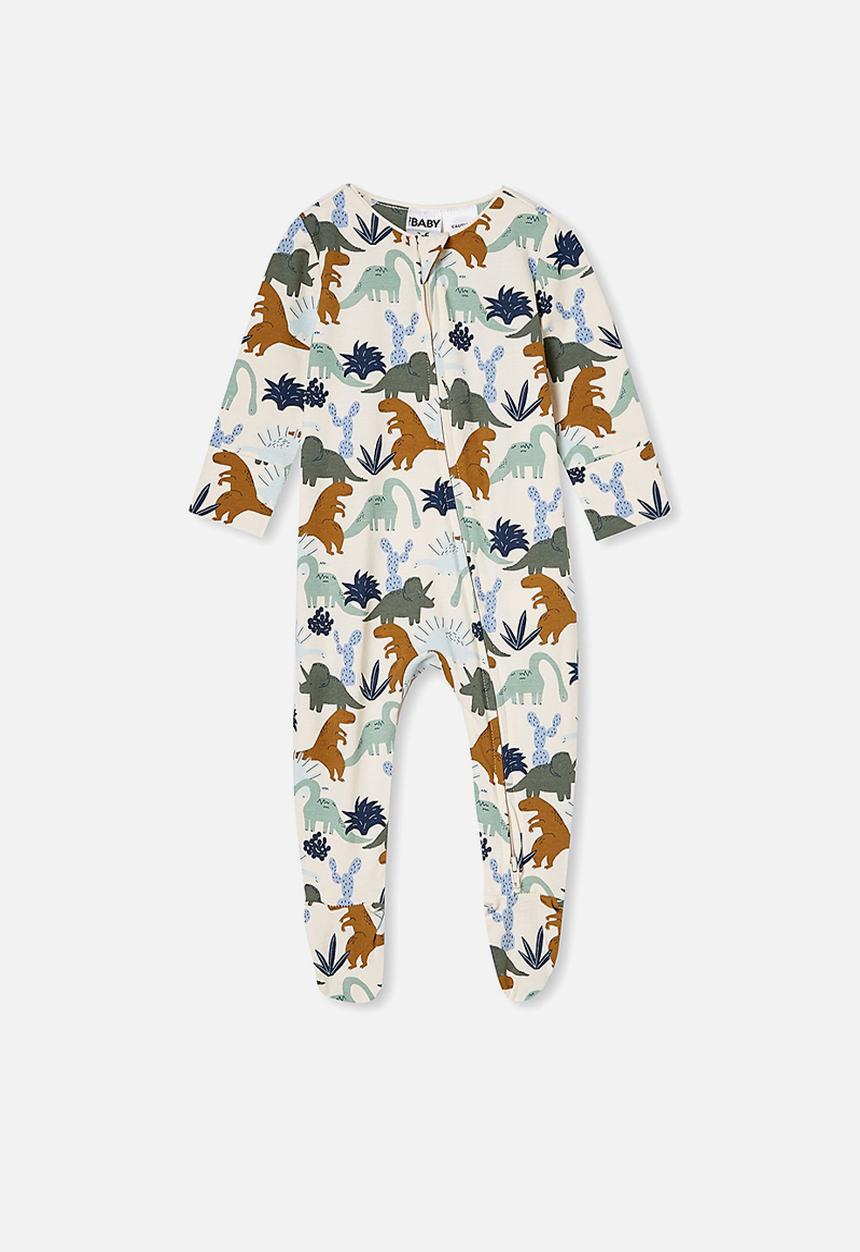 Cotton On - The long sleeve zip romper - dark vanilla dino party