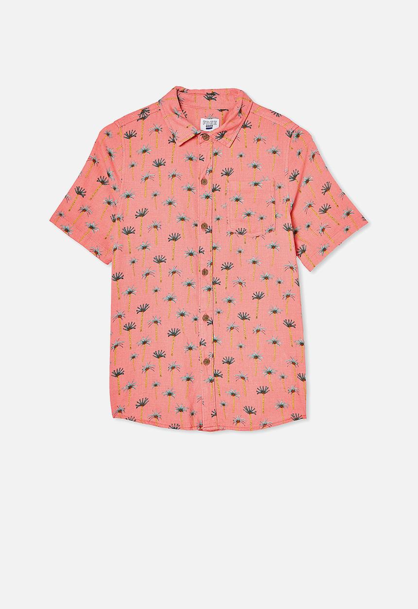 Free by Cotton On - Resort short sleeve shirt - palm trees retro coral