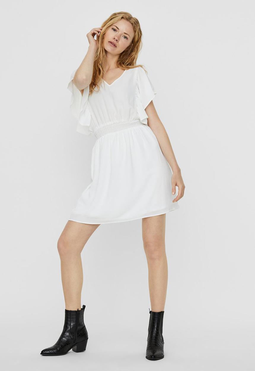 Vero Moda - Sasha short sleeve frill dress - white