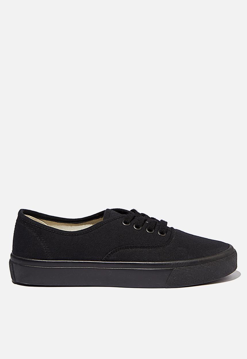 Cotton On - Jamie lace up plimsoll - black canvas