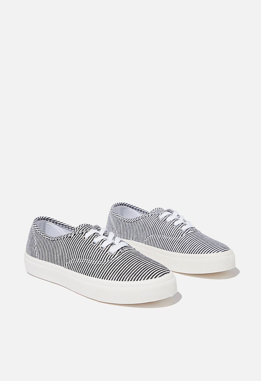 Cotton On - Jamie lace up plimsoll - black & white pinstripe