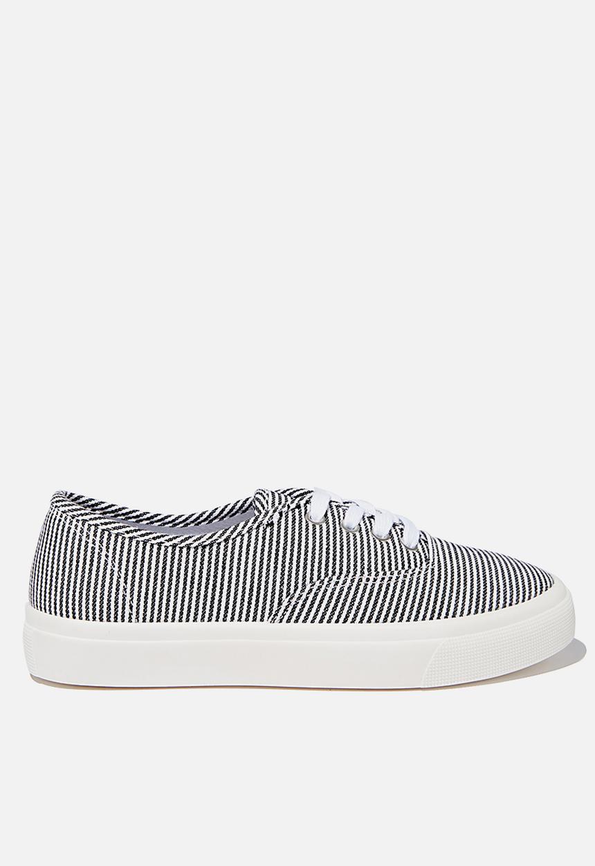 Cotton On - Jamie lace up plimsoll - black & white pinstripe