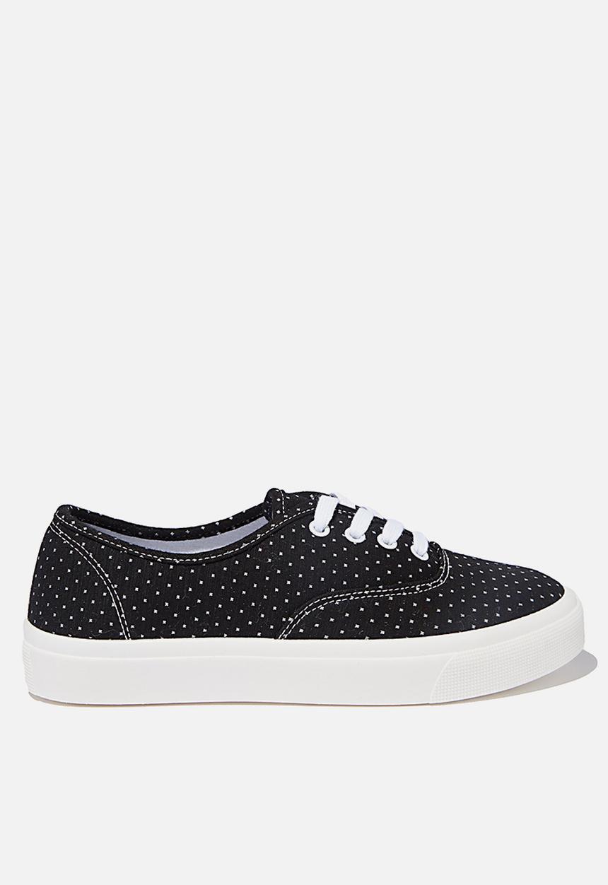 Cotton On - Jamie lace up plimsoll - black polka dot