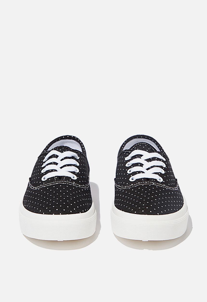 Cotton On - Jamie lace up plimsoll - black polka dot