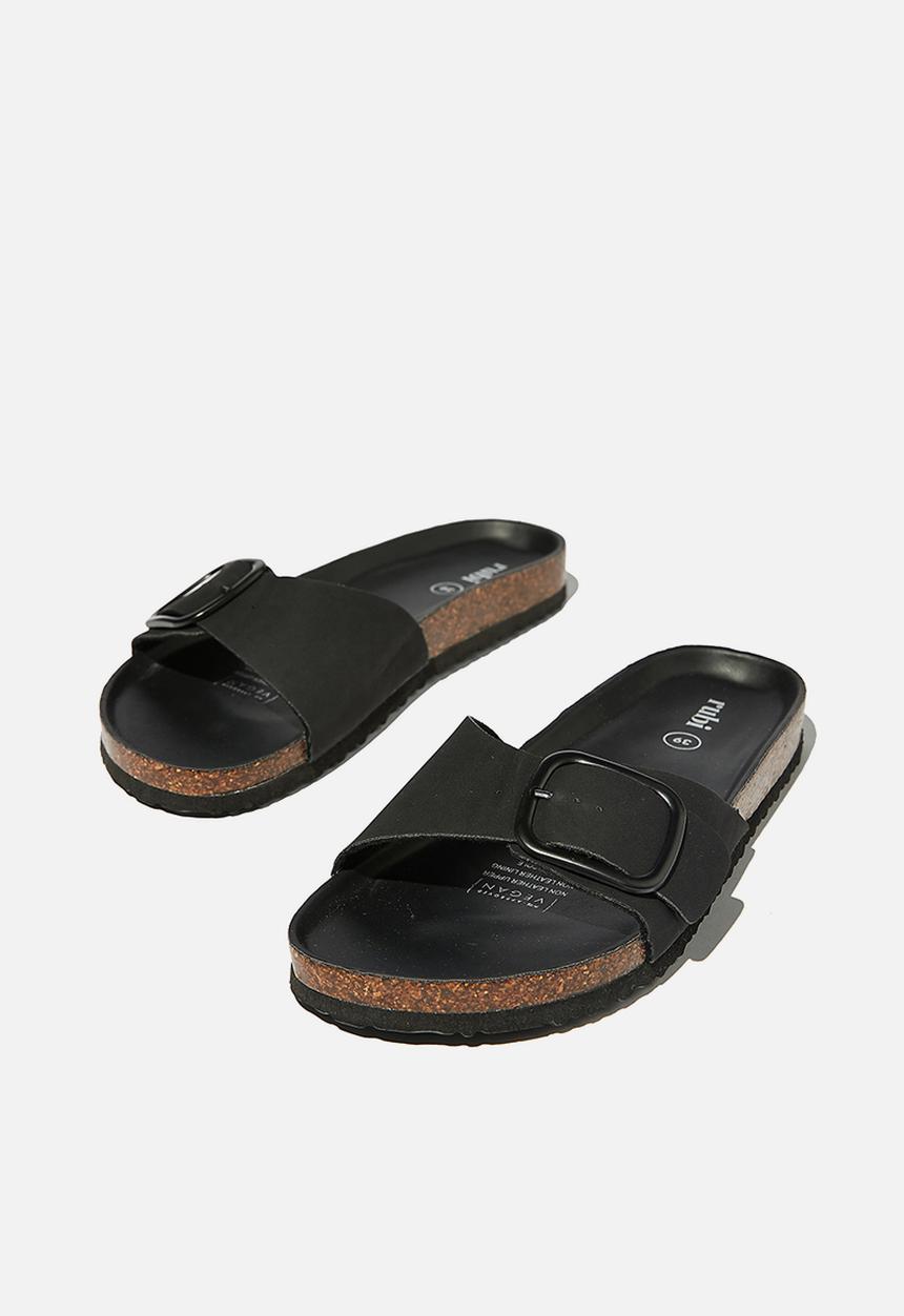 Cotton On - Rex oversized single buckle slide - black nubuck