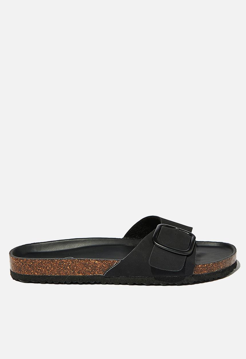 Cotton On - Rex oversized single buckle slide - black nubuck