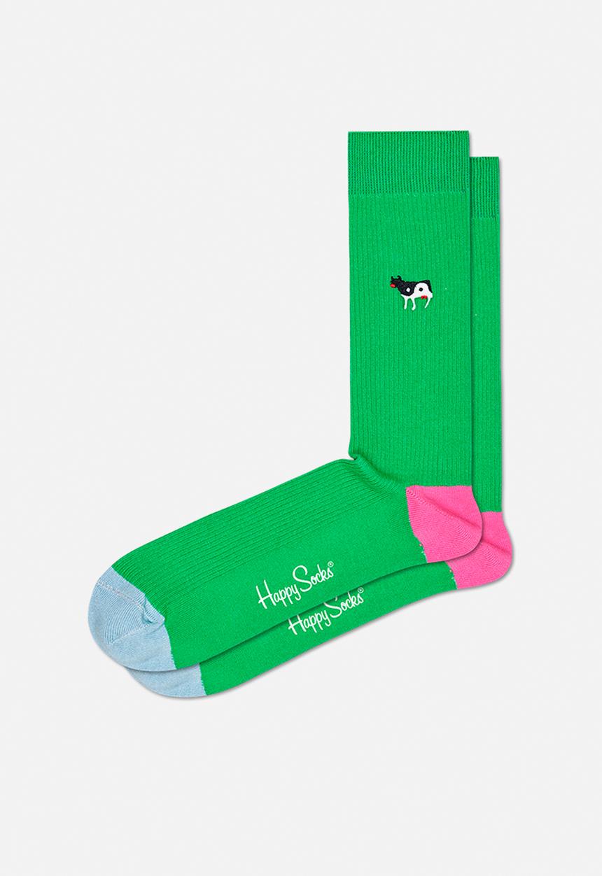 Happy Socks - Ribb embroidery yin yang cow sock - green 