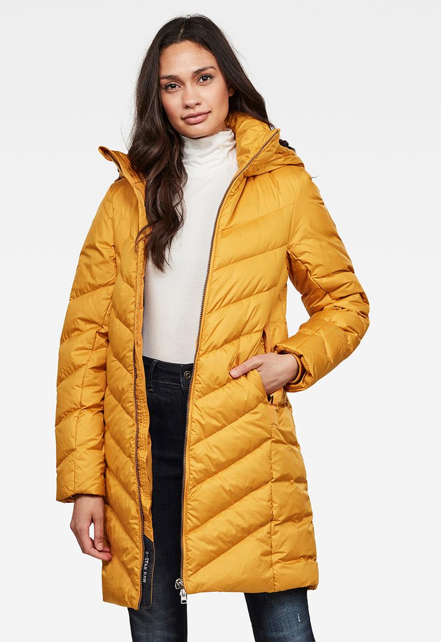 G-STAR - Whistler slim down hooded long coat - dark gold
