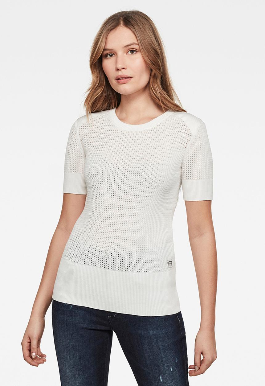 G-STAR - Meshi knit  short sleeve - milk