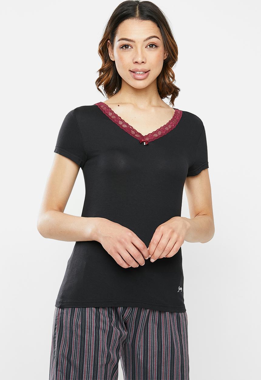 Jockey - Weekend stripes - 1pk plain viscose short sleeve top - black