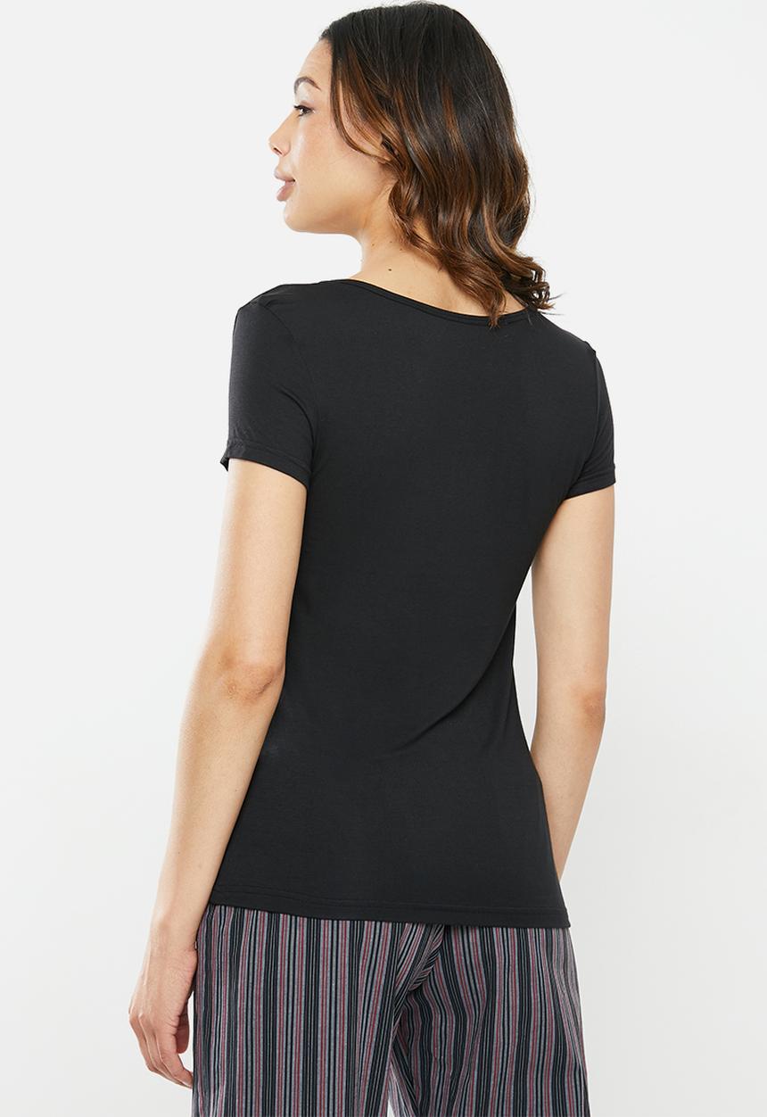 Jockey - Weekend stripes - 1pk plain viscose short sleeve top - black