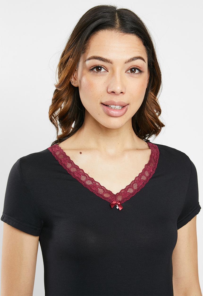 Jockey - Weekend stripes - 1pk plain viscose short sleeve top - black