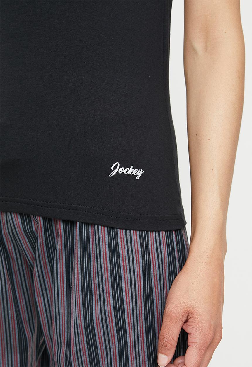 Jockey - Weekend stripes - 1pk plain viscose short sleeve top - black