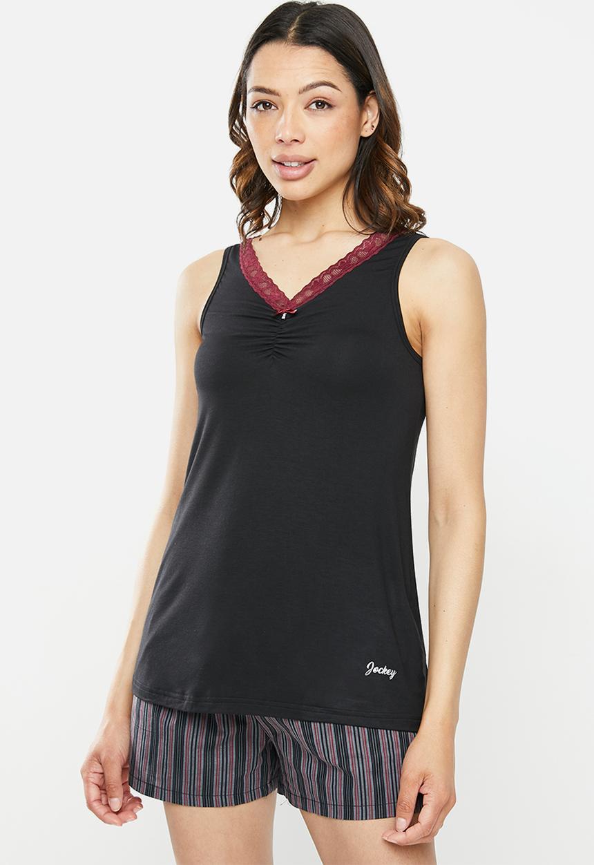Jockey - Weekend stripes - 1pk plain viscose vest - black