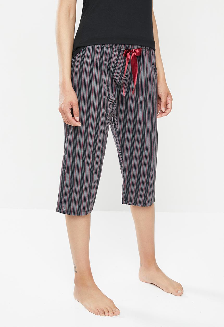 Jockey - Weekend stripes - 1pk woven 3/4 pant - burgundy & black 
