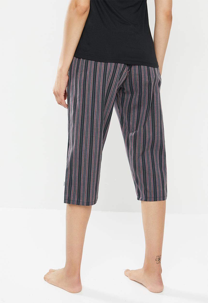 Jockey - Weekend stripes - 1pk woven 3/4 pant - burgundy & black 