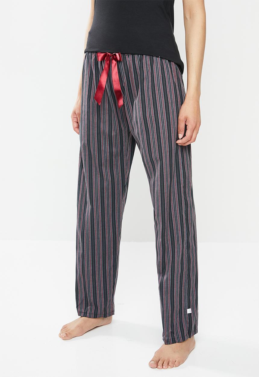 Jockey - Weekend stripes - 1pk woven long pant - burgundy & black 