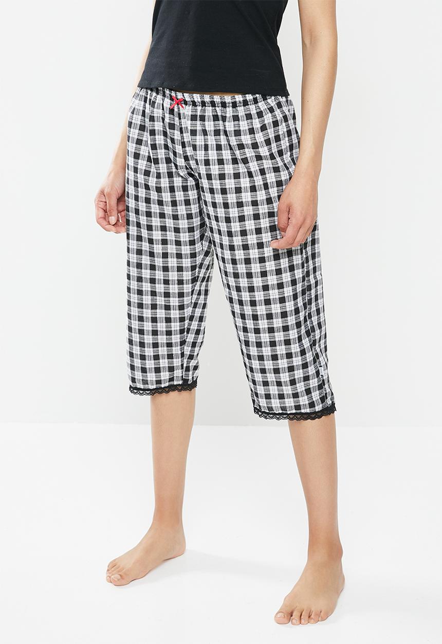 Jockey - Weekend check woven long pants - black & white 