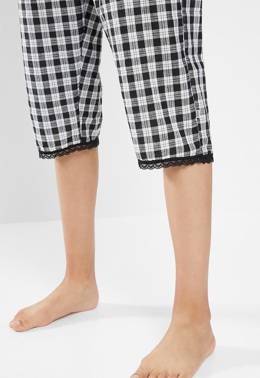Jockey - Weekend check woven long pants - black & white 