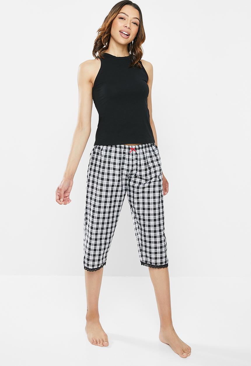 Jockey - Weekend check woven long pants - black & white 